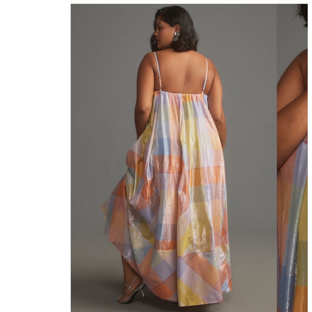 Anthropologie Pilcro Plaid Tent Maxi Dress Shimmer Pastel Metallic 2X Plus Size - Picture 2 of 10